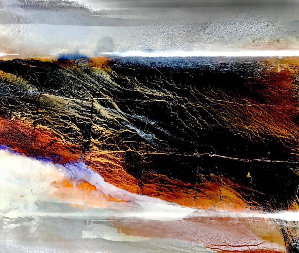 Mark Maxwell contemporary abstract painting metal leaf on aluminium panel